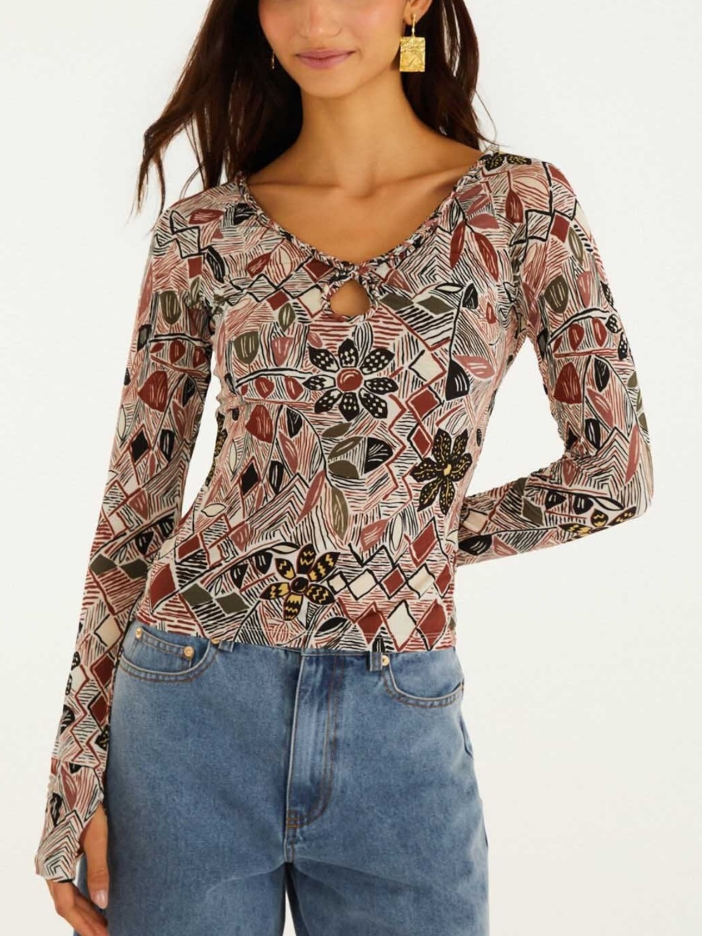 👜 {PRICE FIRM} FARM Rio Multicolor Rustic Flowers Long Sleeve Top